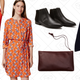 Essential Skinny Ankle Pants in Julie Fit, $42 | Tulip Shirtdress, $54 | Flat Zip Ankle Boots, $59 | Leather Pouch, $47 | Cape Coat, $89